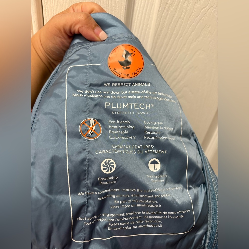 Save The Duck Cindy Long Puffer Vest Size Large Blue - Picture 7 of 8